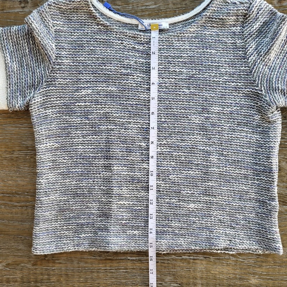 Zara Trafaluc Blue White Textured Knit Two Piece Skirt Set Small S Short Sleeve - Picture 5 of 12